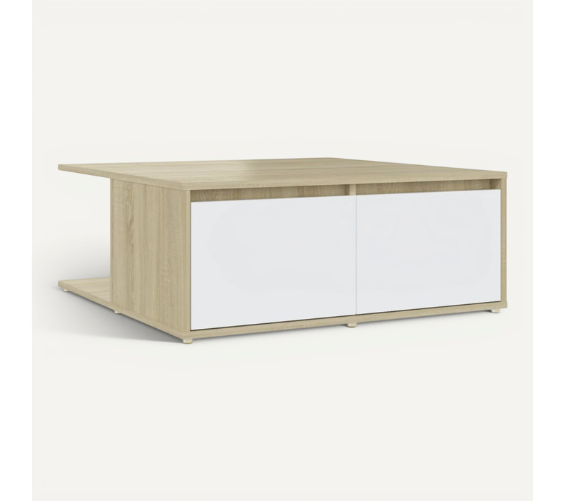 Table Basse Blanc Et Chêne Sonoma 80x80x31 Cm Bois Contreplaqué