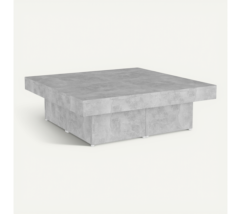 Table Basse Gris Béton 90x90x28 Cm Bois Contreplaqué