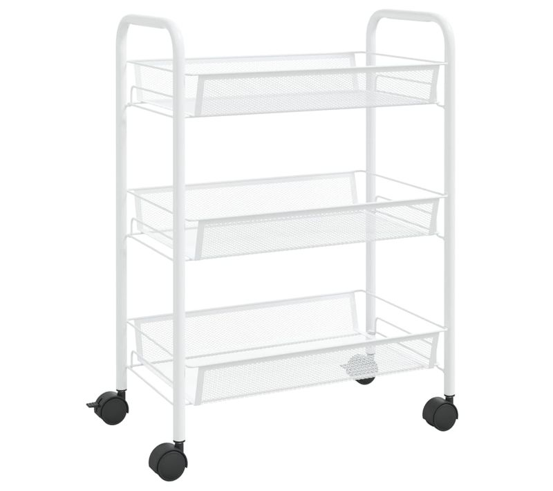 Chariot De Cuisine À 3 Niveaux Blanc 46x26x64 Cm Fer