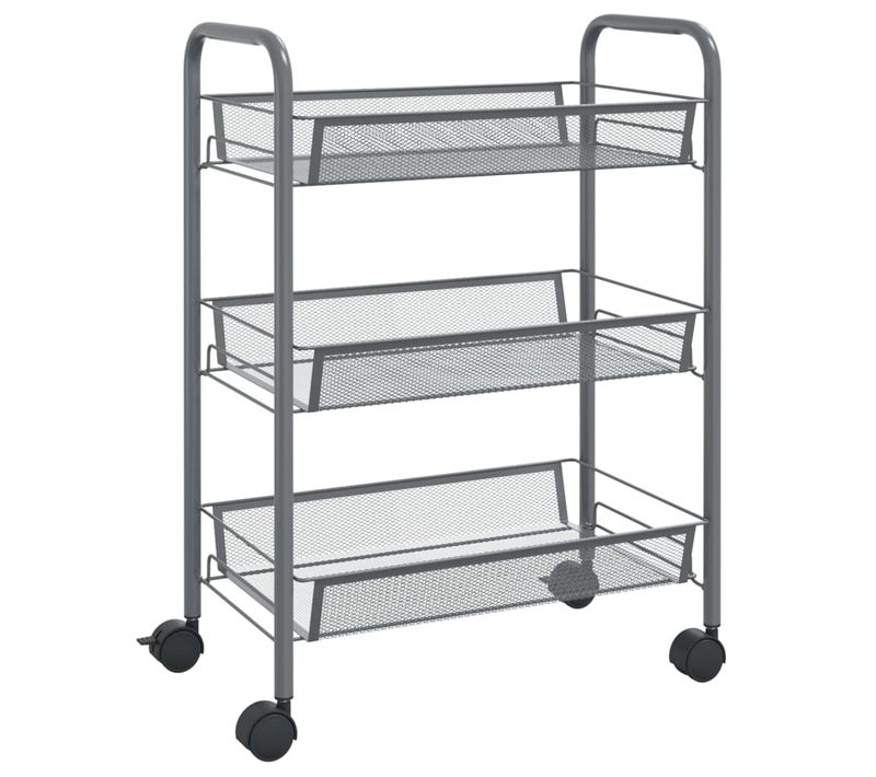 Chariot De Cuisine À 3 Niveaux Gris 46x26x64 Cm Fer