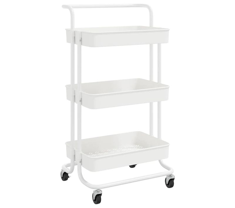 Chariot De Cuisine 3 Niveaux Blanc 42x35x85 Cm Fer Et Abs