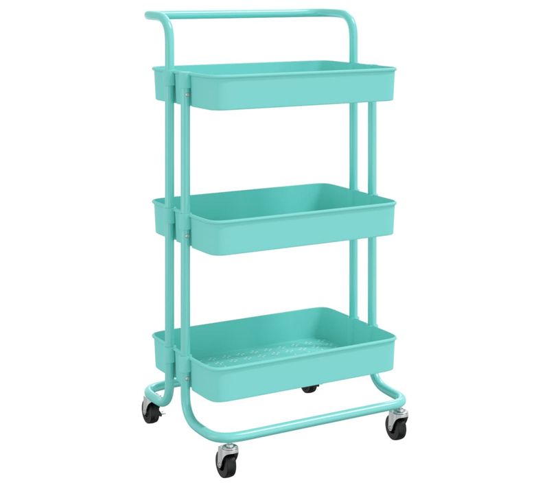 Chariot De Cuisine 3 Niveaux Turquoise 42x35x85 Cm Fer Et Abs