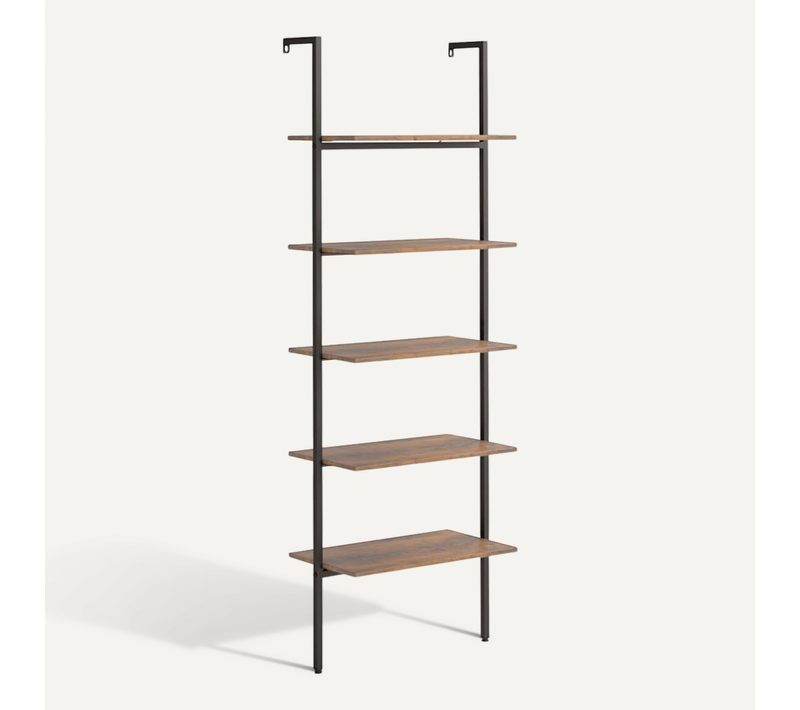 étagère Inclinée À 5 Niveaux Marron Foncé Et Noir 64x35x185 Cm
