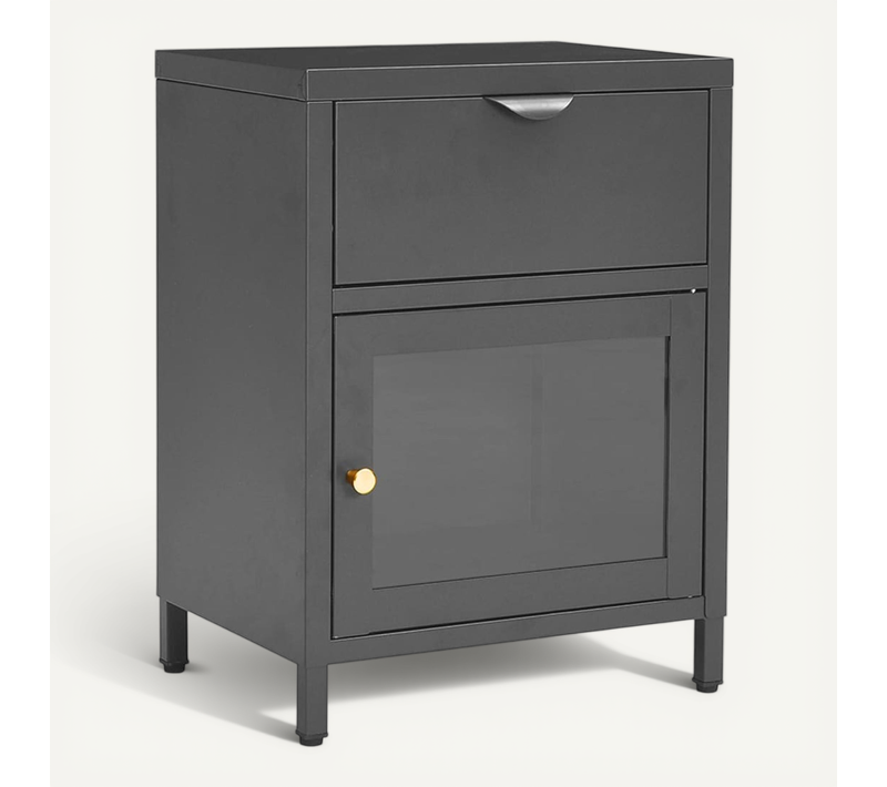 Table De Chevet Anthracite 40x30x54,5 Cm Acier Et Verre