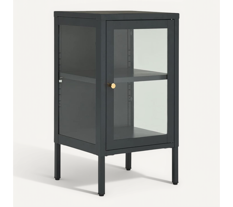 Buffet Anthracite 38x35x70 Cm Acier Et Verre