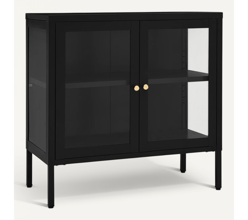 Buffet Noir 70x35x70 Cm Acier Et Verre