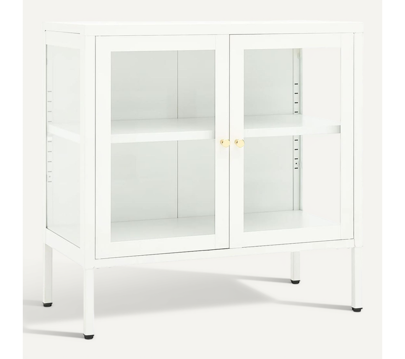 Buffet Blanc 70x35x70 Cm Acier Et Verre