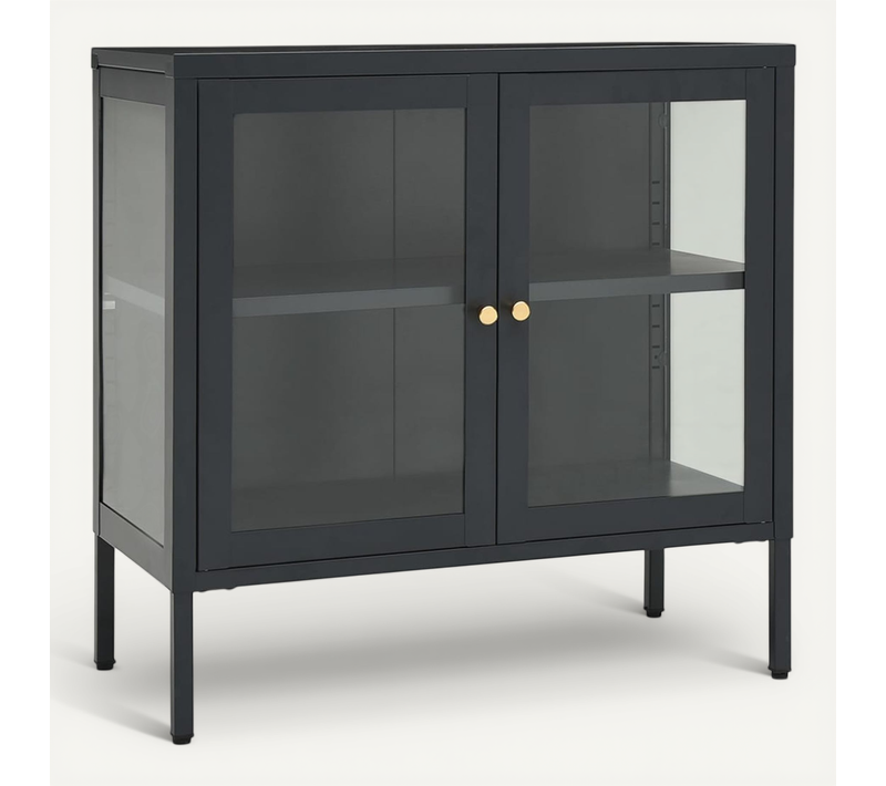 Buffet Anthracite 70x35x70 Cm Acier Et Verre