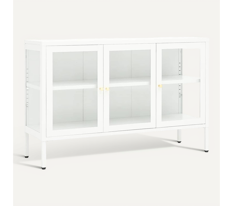 Buffet Blanc 105x35x70 Cm Acier Et Verre
