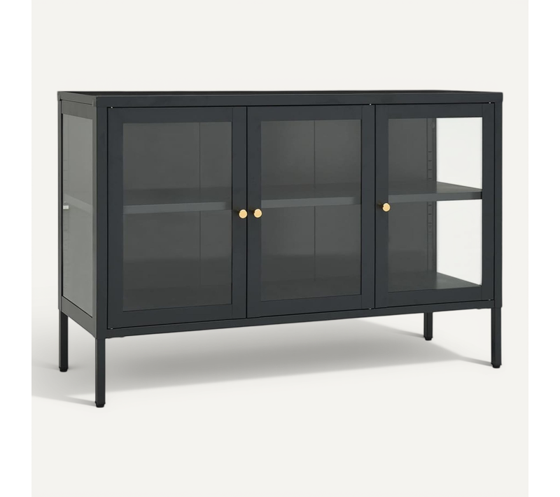 Buffet Anthracite 105x35x70 Cm Acier Et Verre