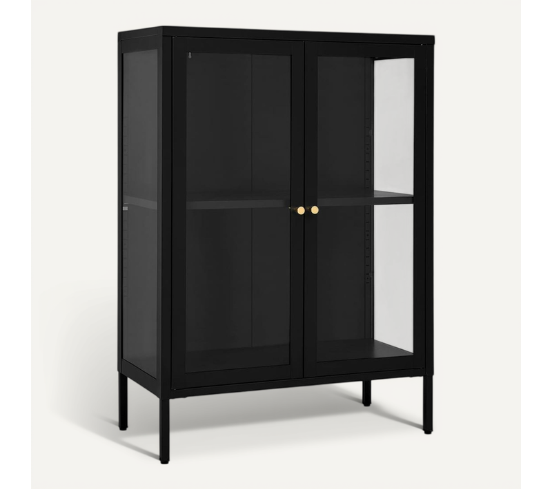Buffet Noir 75x35x105 Cm Acier Et Verre