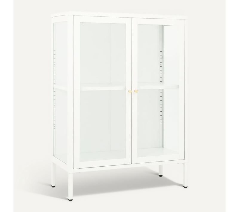 Buffet Blanc 75x35x105 Cm Acier Et Verre