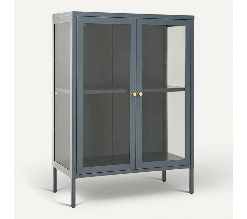 Buffet Anthracite 75x35x105 Cm Acier Et Verre