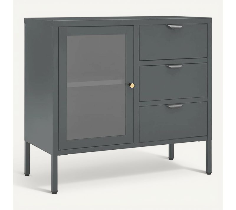 Buffet Anthracite 75x35x70 Cm Acier Et Verre Trempé