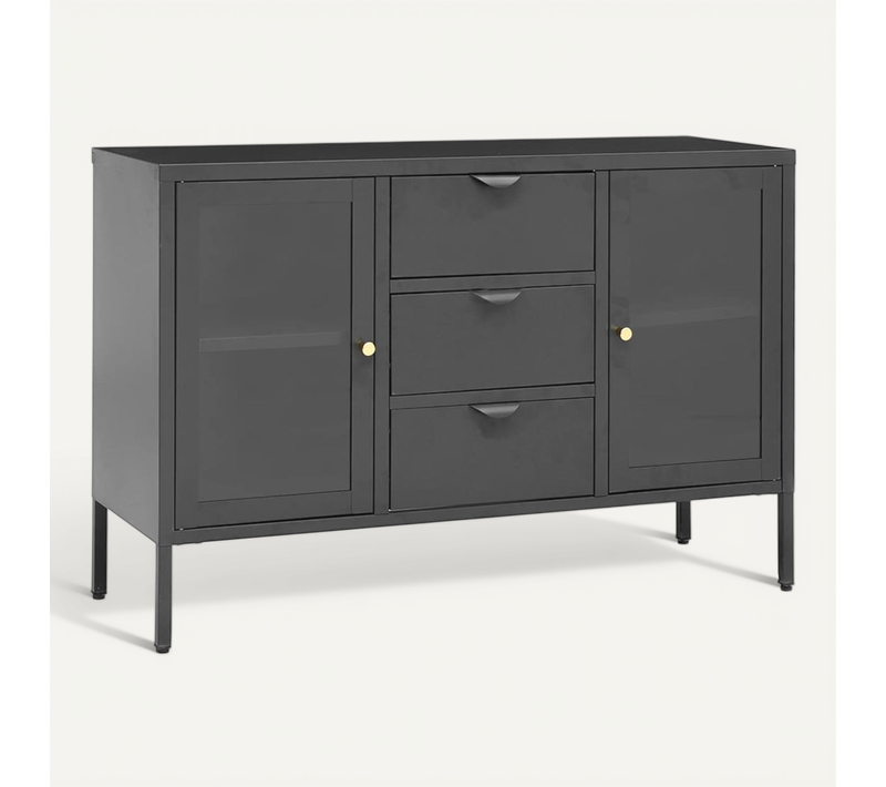 Buffet Anthracite 105x35x70 Cm Acier Et Verre Trempé