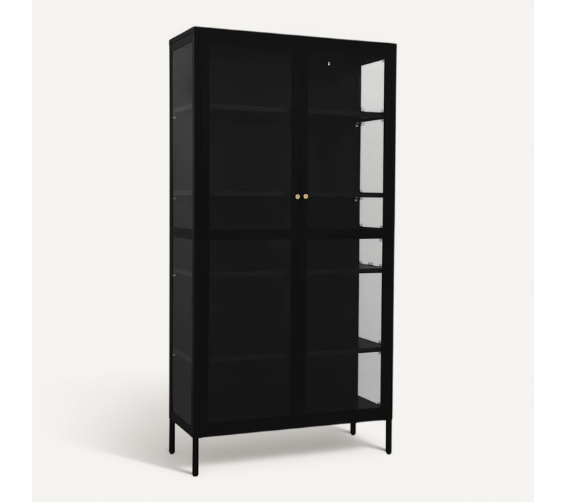 Vitrine D'exposition Noir 90x40x180 Cm Acier Et Verre Trempé