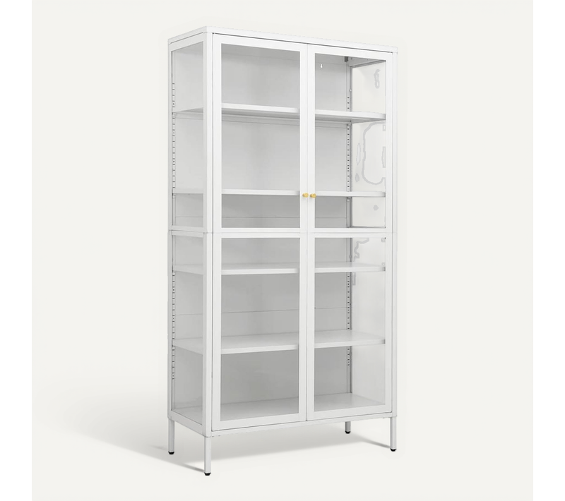 Vitrine 1 Pièce 90x40x180 Cm Blanche Avec 4 étagères Réglables Pieds Ajustables