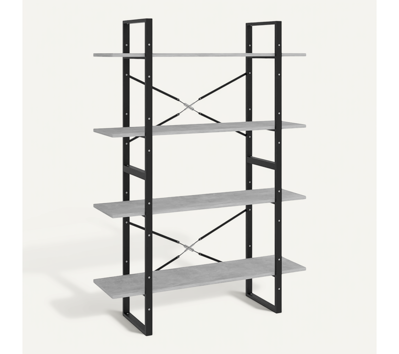 Bibliothèque À 4 Niveaux Gris Béton Bois Contreplaqué
