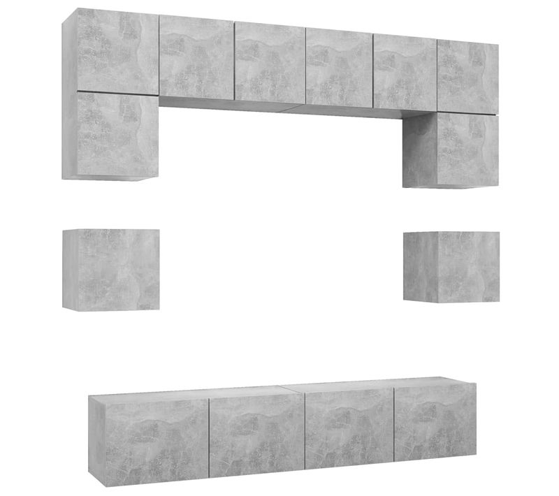 Ensemble De Meuble TV 8 Pièces Gris Béton Aggloméré