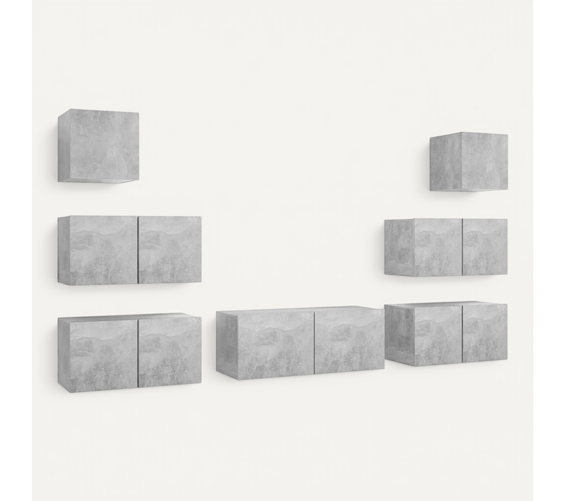 Ensemble De Meuble TV 7 Pièces Gris Béton Aggloméré