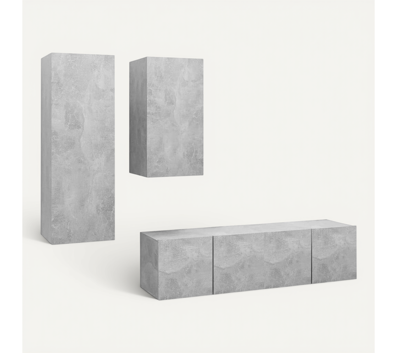 Ensemble De Meubles TV 4 Pièces Gris Béton Bois Contreplaqué