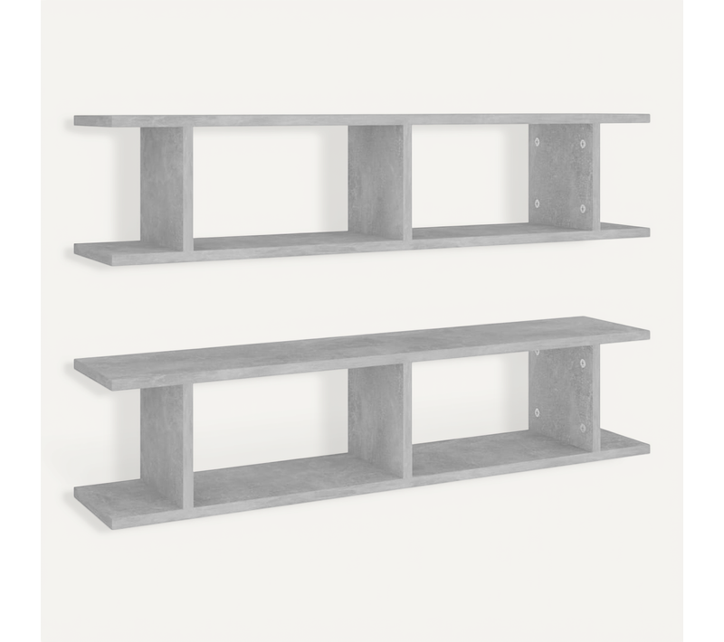 étagères Murales 2 Pièces Gris Béton 90x18x20 Cm Bois Contreplaqué