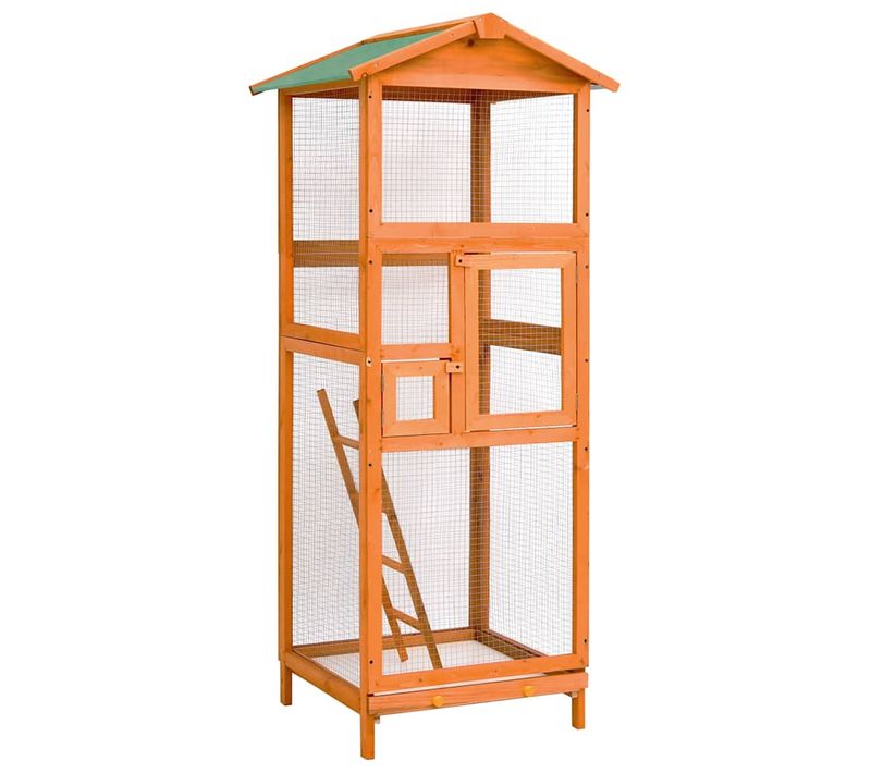 Cage À Oiseaux 68x62x166 Cm Bois De Sapin Massif