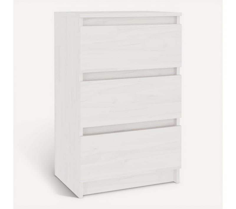 Table De Chevet Blanc 40x29,5x64 Cm Bois De Pin Solide