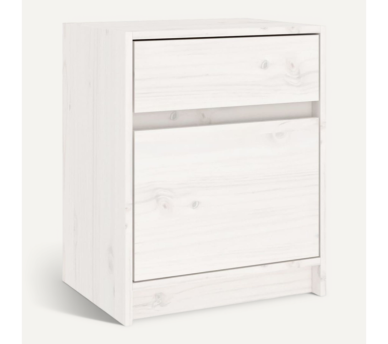 Table De Chevet Blanc 40x31x50 Cm Bois De Pin Massif