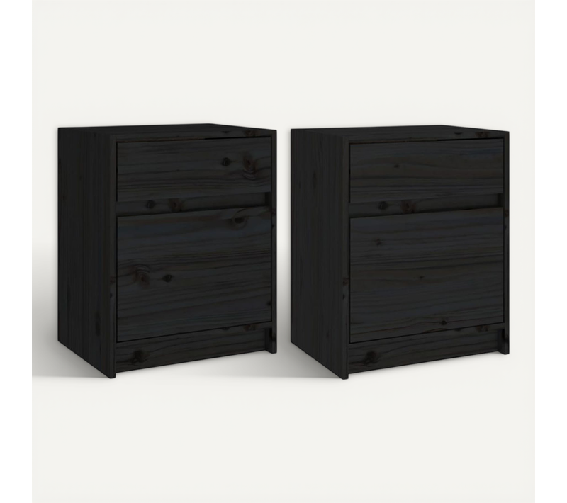 Tables De Chevet 2 Pièces Noir 40x31x50 Cm Bois De Pin Massif