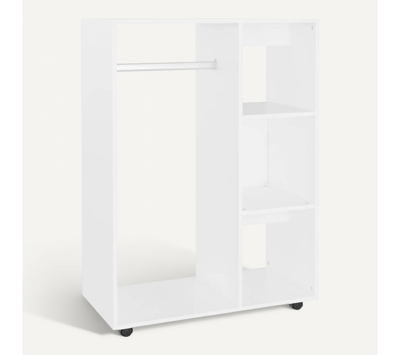 Garde-robe Avec Roues Blanc 80x40x110 Cm Aggloméré Placard Penderie Armoire De Rangement