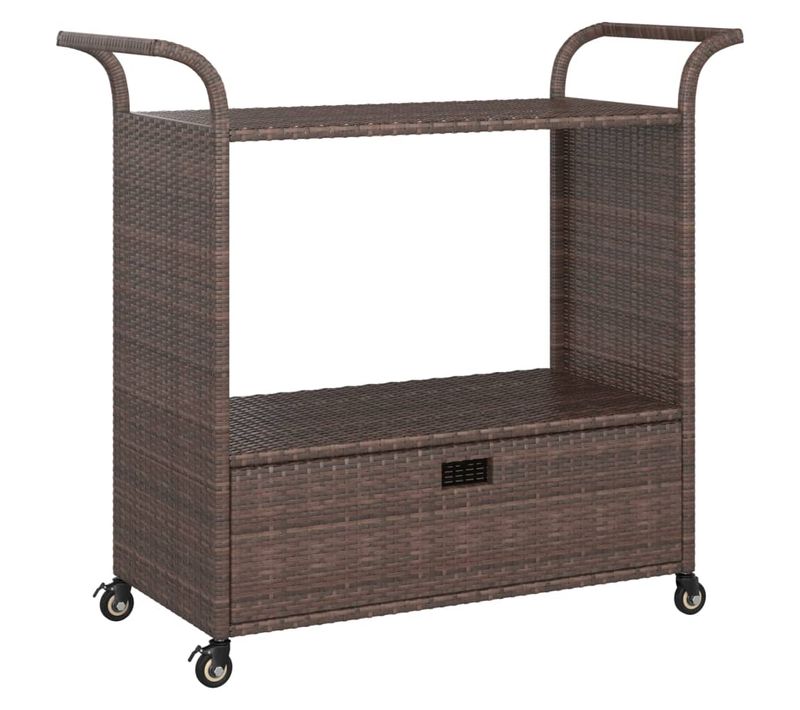 Chariot De Bar Avec Tiroir Marron 100x45x97 Cm Résine Tressée