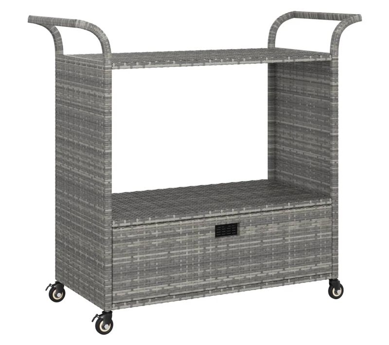 Chariot De Bar Avec Tiroir Gris 100x45x97 Cm Résine Tressée
