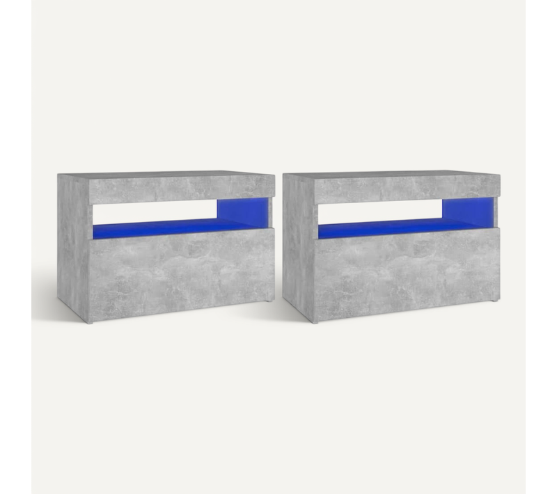 Tables De Chevet Avec Lumières LED 2 Pièces Gris Béton 60x35x40 Cm