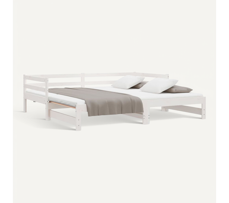 Lit Coulissant Blanc Bois De Pin Massif 2x(90x200) Cm Convertible