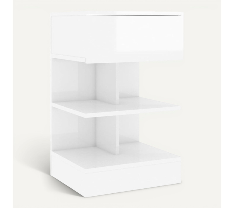 Table De Chevet Blanc Brillant 40x35x65 Cm Bois Contreplaqué