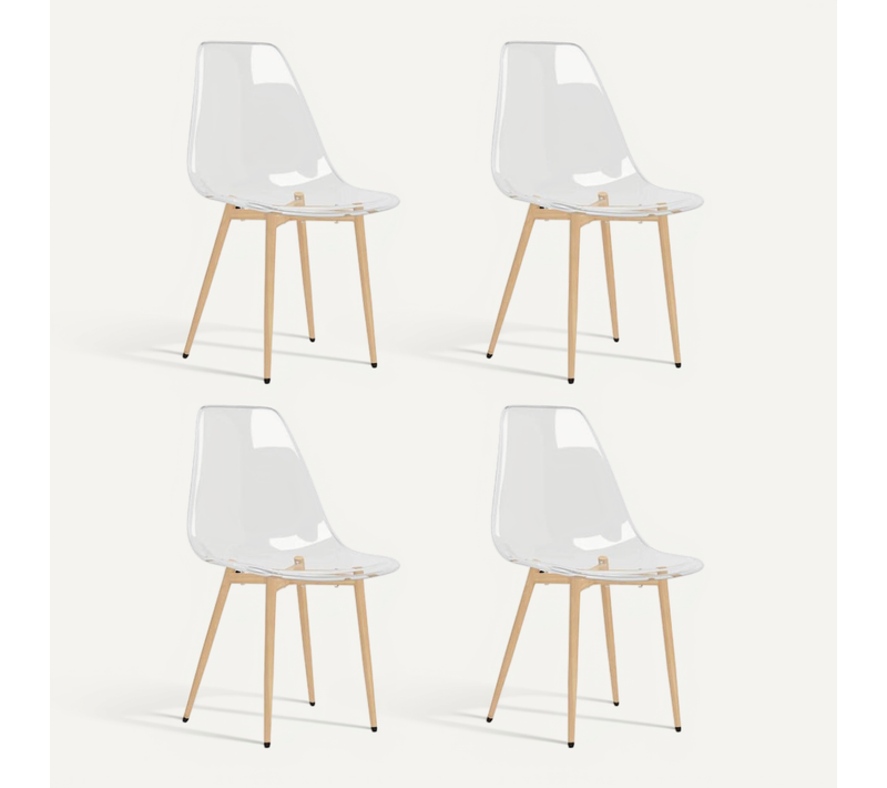 Lot De 4 Chaises À Manger Transparentes Pet Avec Pieds Métalliques Imprimés