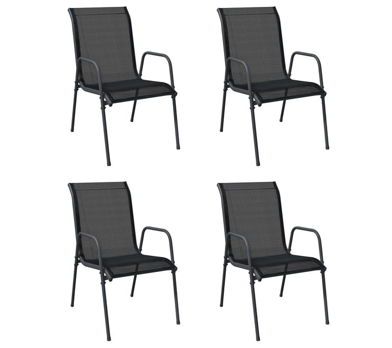 Chaises De Jardin Lot De 4 Acier Et Textilène Noir Siège à Manger Patio Terrasse Extérieur