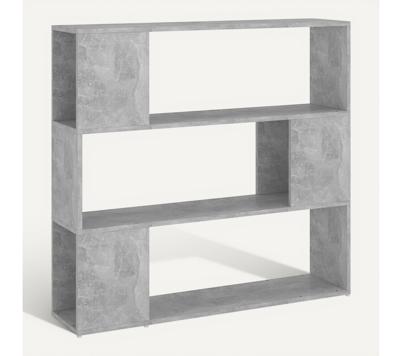 Bibliothèque, Séparateur De Pièce, Gris Béton, 100x24x94 Cm, 3 Compartiments, Design Moderne
