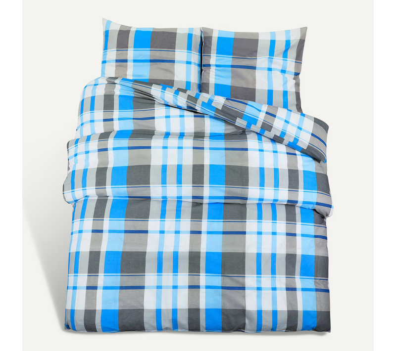 Ensemble De Housse De Couette Bleu Et Gris 200x200 Cm Coton