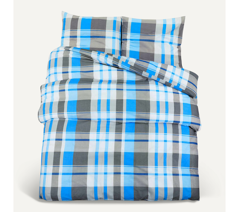 Ensemble De Housse De Couette Bleu Et Gris 135x200 Cm Coton