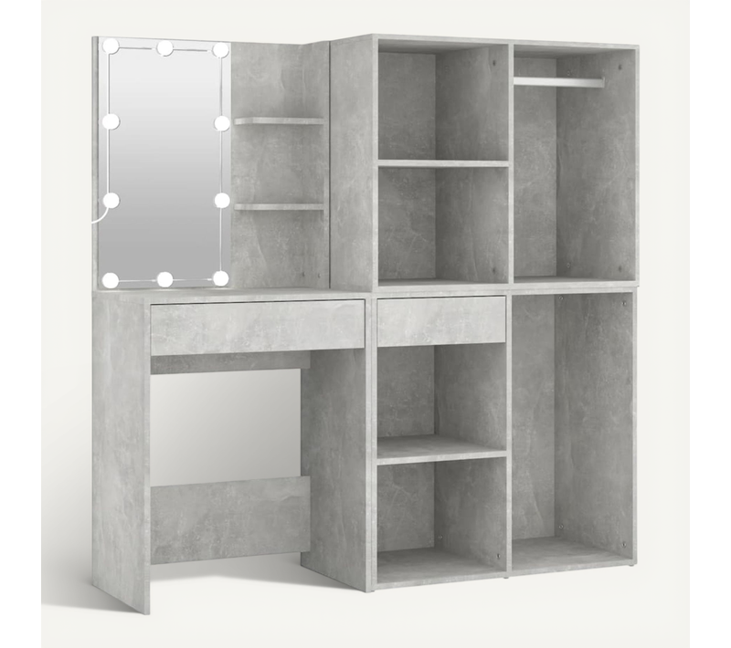 Coiffeuse LED Avec 2 Cabinets Béton Gris 60x40x140 Cm Bois Contreplaqué Moderne