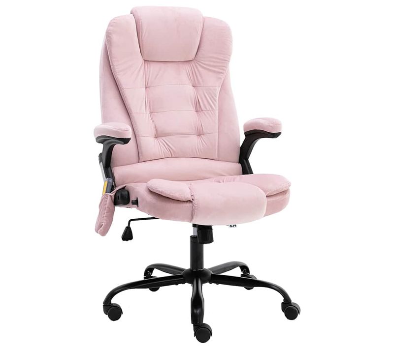 Chaise De Bureau Massage Avec Support Lombaire Chauffant 4d et Mousse Mémoire Velours Rose