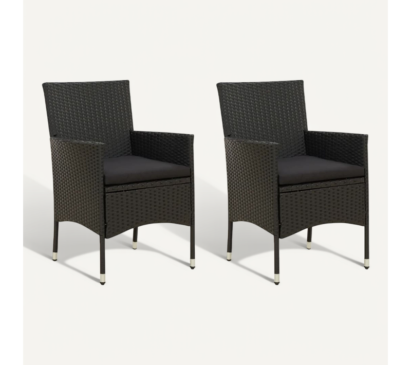Chaises De Jardin Lot De 2 Avec Coussins Résine Tressée Noir Incrustations Décoratives