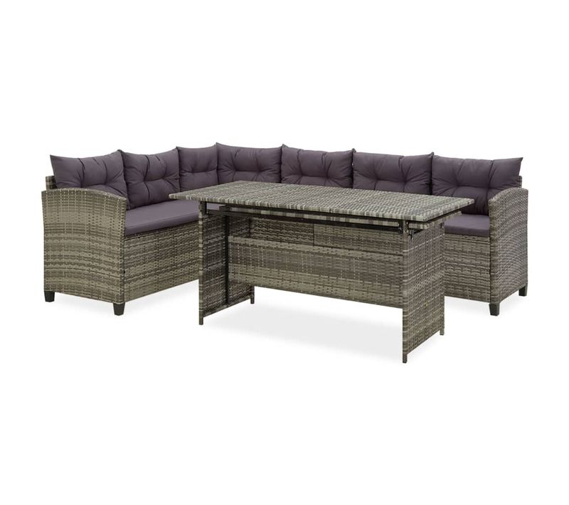 Salon De Jardin 2 Pièces Avec Coussins Résine Tressée Gris