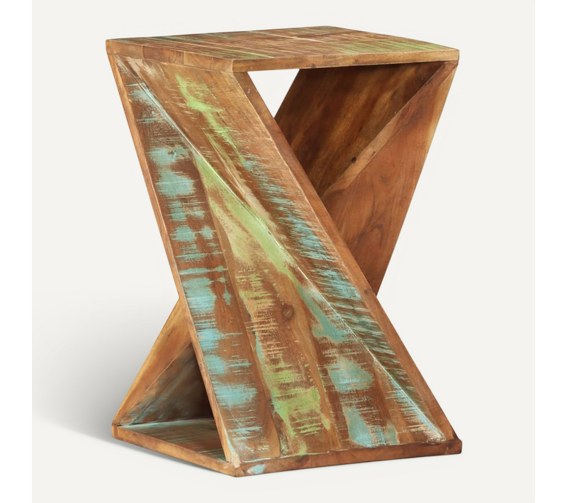Table D'appoint 35x35x55 Cm Bois Massif De Récupération