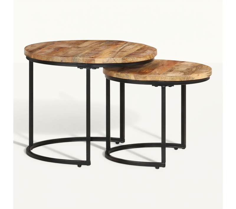 Tables Gigognes 2 Pièces Bois De Manguier Brut