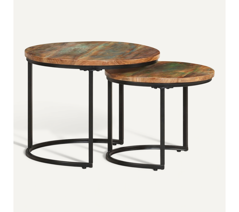 Tables Empilables 2 Pièces Avec Patine Unique Et Finition écologique Bois Reconstitué Solide