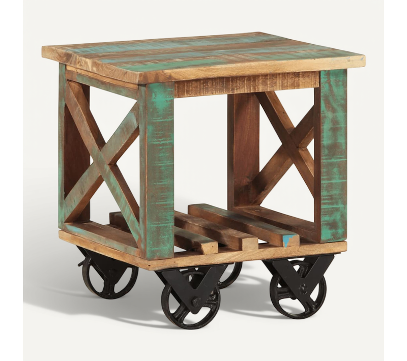 Table D'appoint Avec Roulettes 40x40x42 Cm Bois De Récupération
