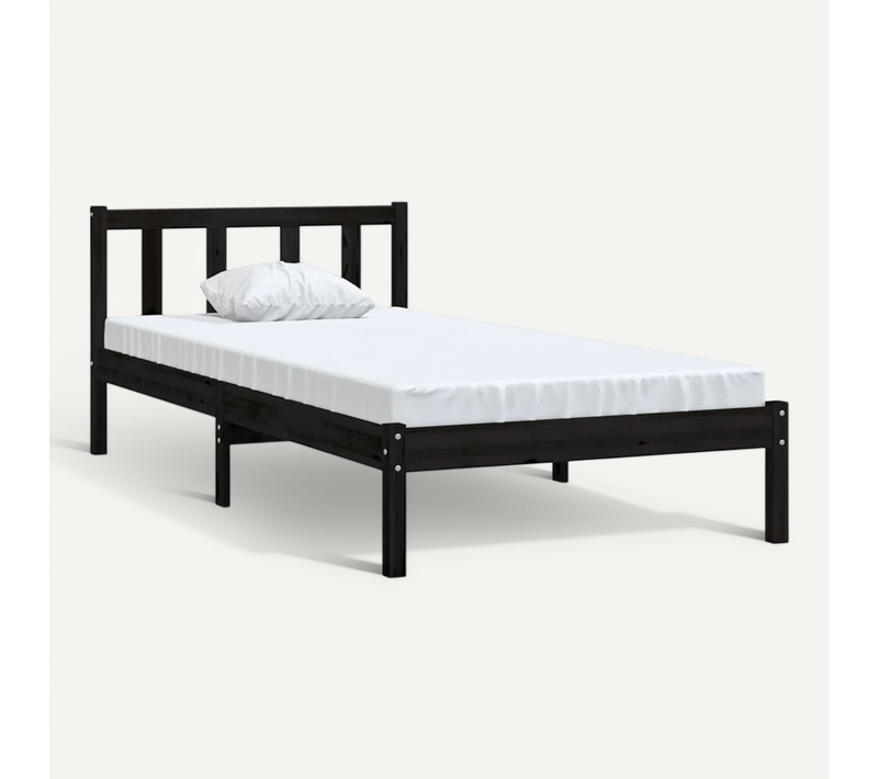 Cadre De Lit Noir Bois De Pin Massif 75x190 Cm Petit Simple